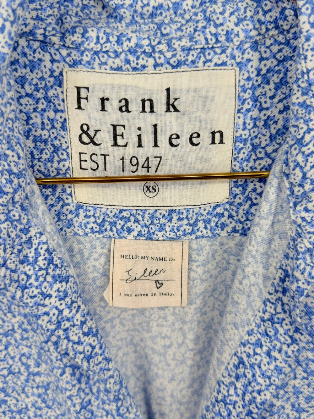 Frank & Eileen Eileen Button Down Shirt XS Blue White Floral 100% Modal